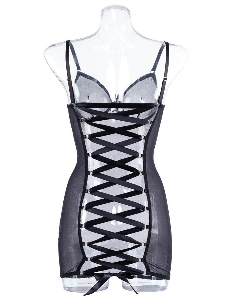 SARAH Sheer Mesh Slip Dress With Satin Ribbon Tying On The Back And Underwire Bra