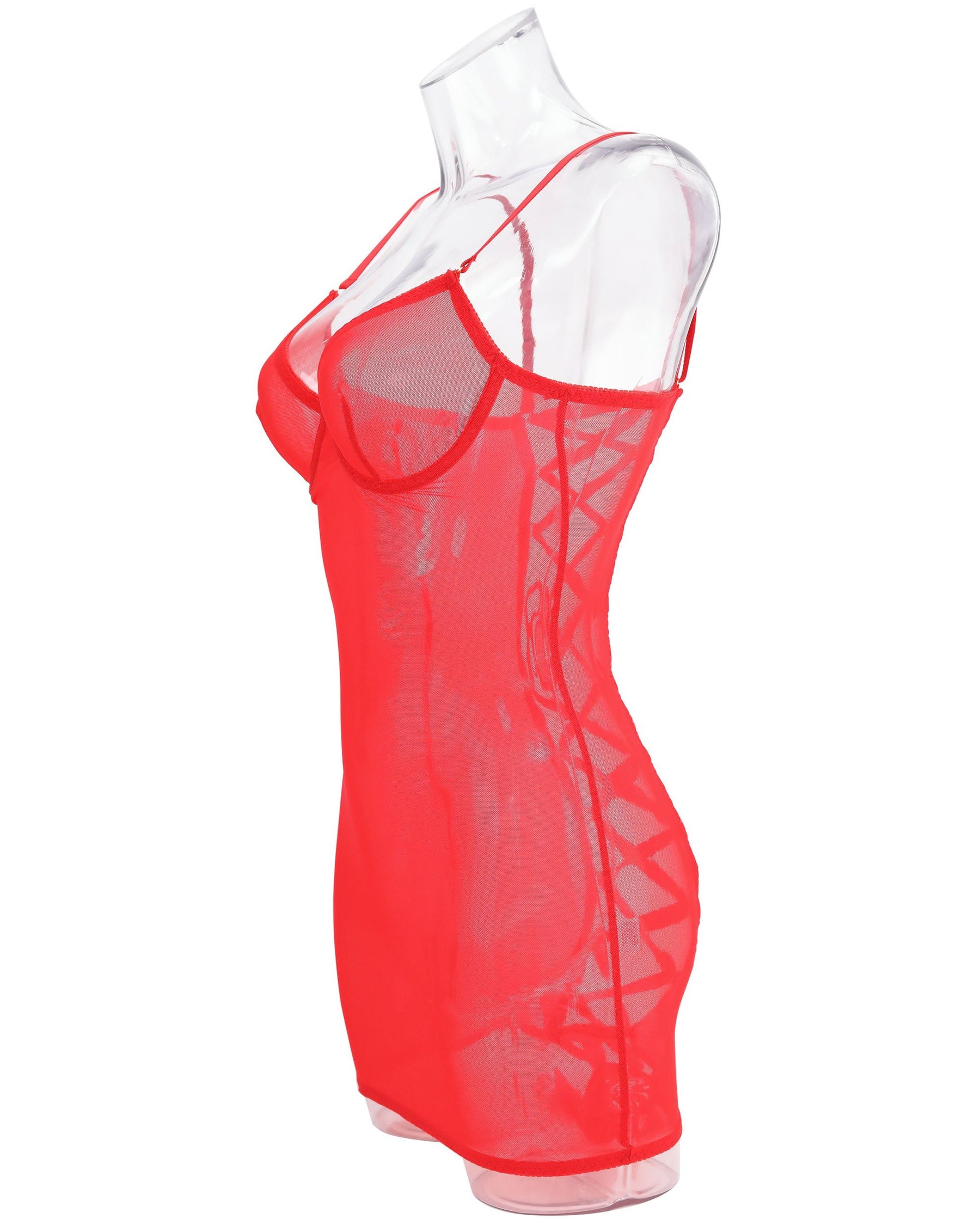 SARAH Sheer Mesh Slip Dress With Satin Ribbon Tying On The Back And Underwire Bra