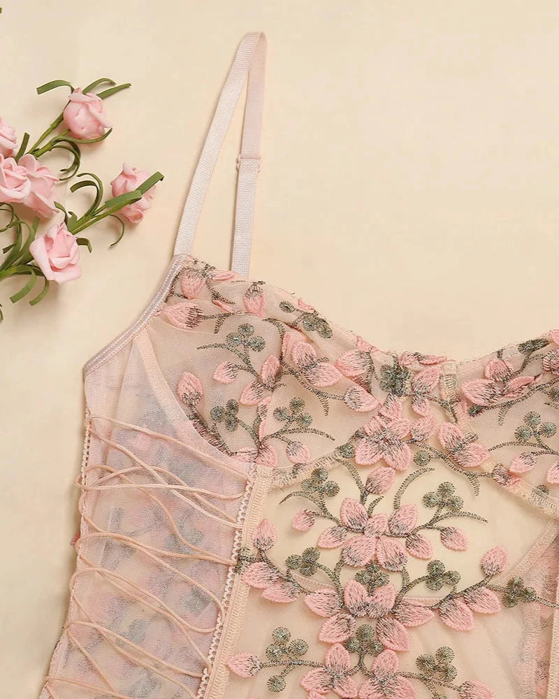 FLORENCE Floral Sheer Mesh Bodysuit