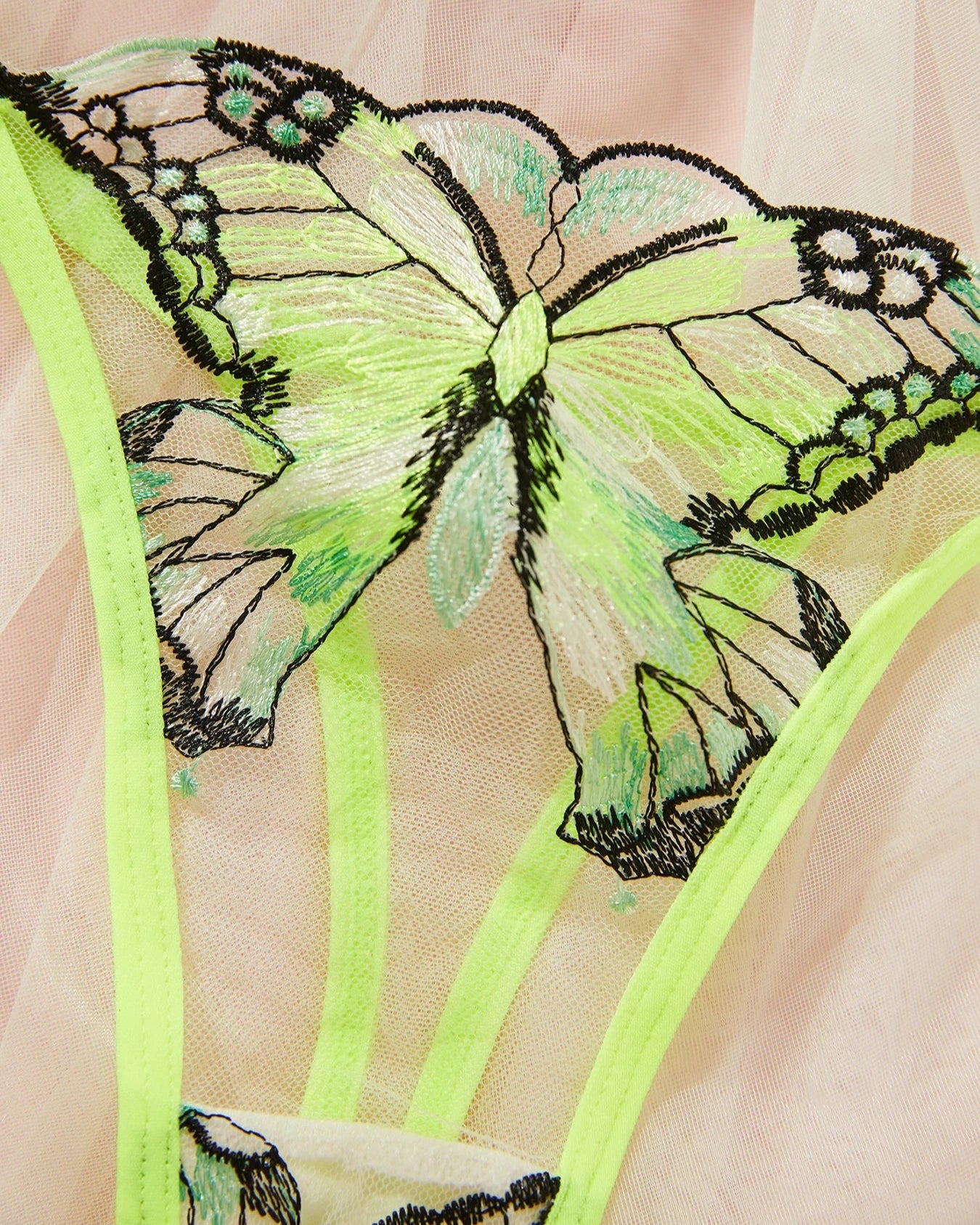 ELISA Neon Green Lingerie Set With Butterflies