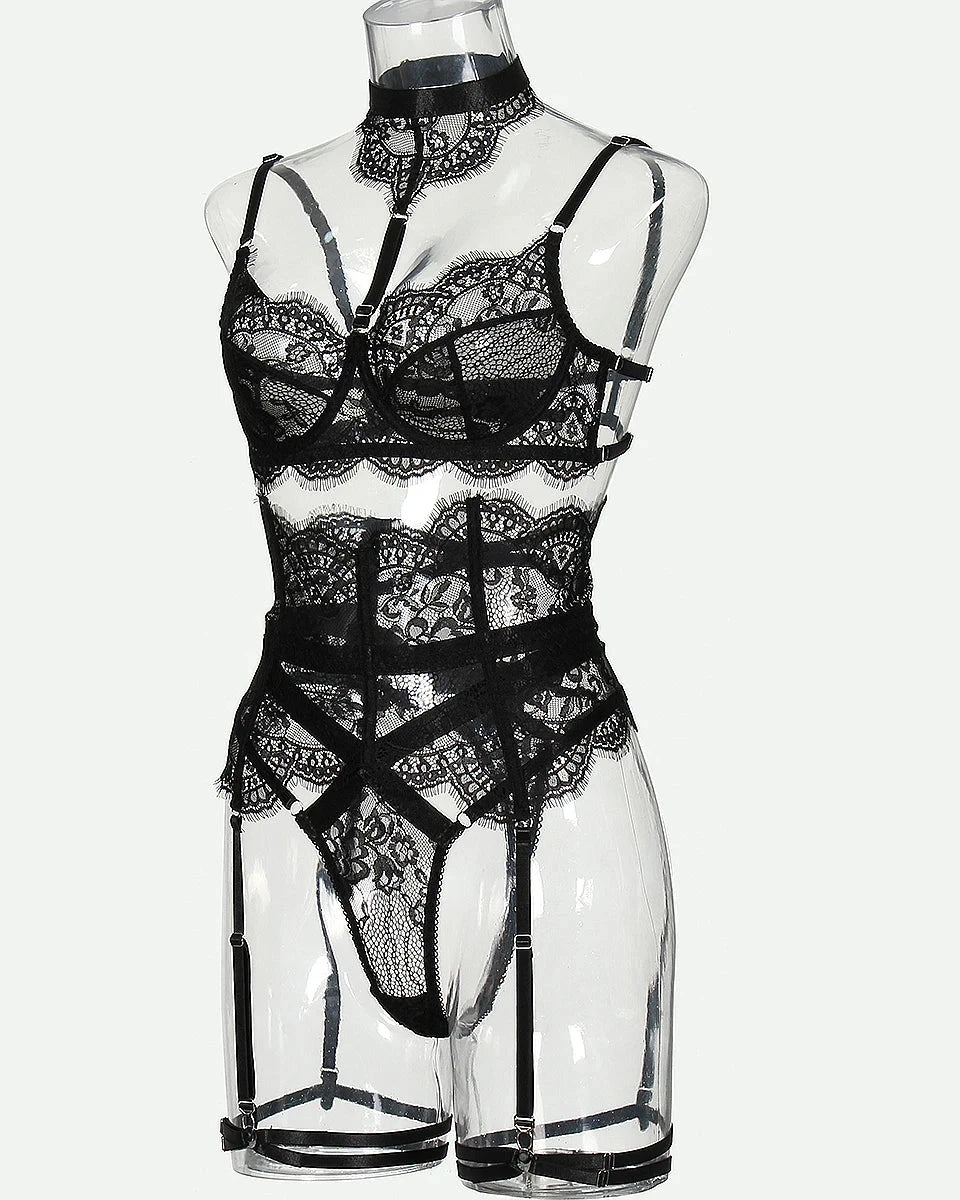 ISABEL Sexy Lace Lingerie Set With Garter Belt