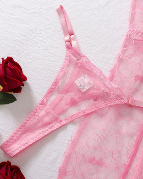 ISABELLE – Rosa Unterkleid aus transparentem Netzstoff mit Herzen und Bügel-BH