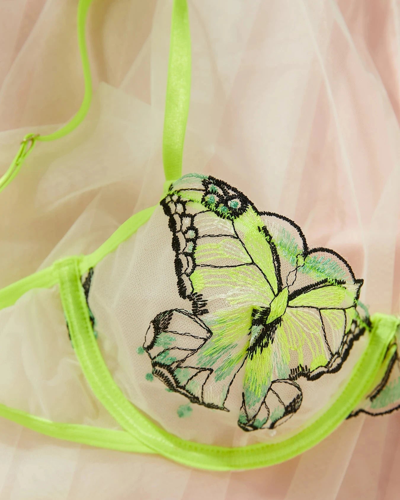 ELISA Neon Green Lingerie Set With Butterflies