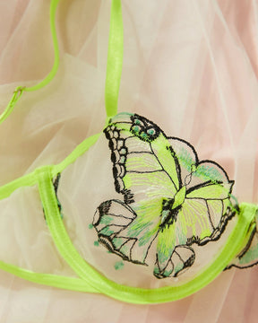 ELISA Neon Green Lingerie Set With Butterflies