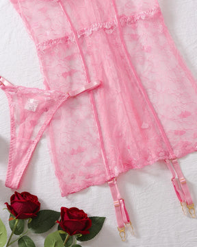 ISABELLE – Rosa Unterkleid aus transparentem Netzstoff mit Herzen und Bügel-BH