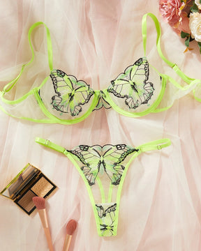 ELISA Neon Green Lingerie Set With Butterflies