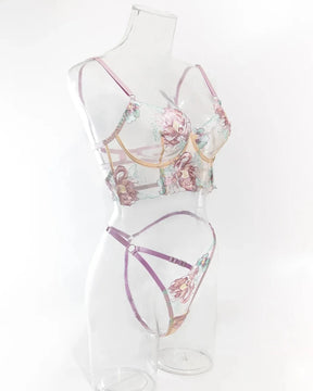 CHANTAL Floral Sheer Mesh Corset Lingerie Set