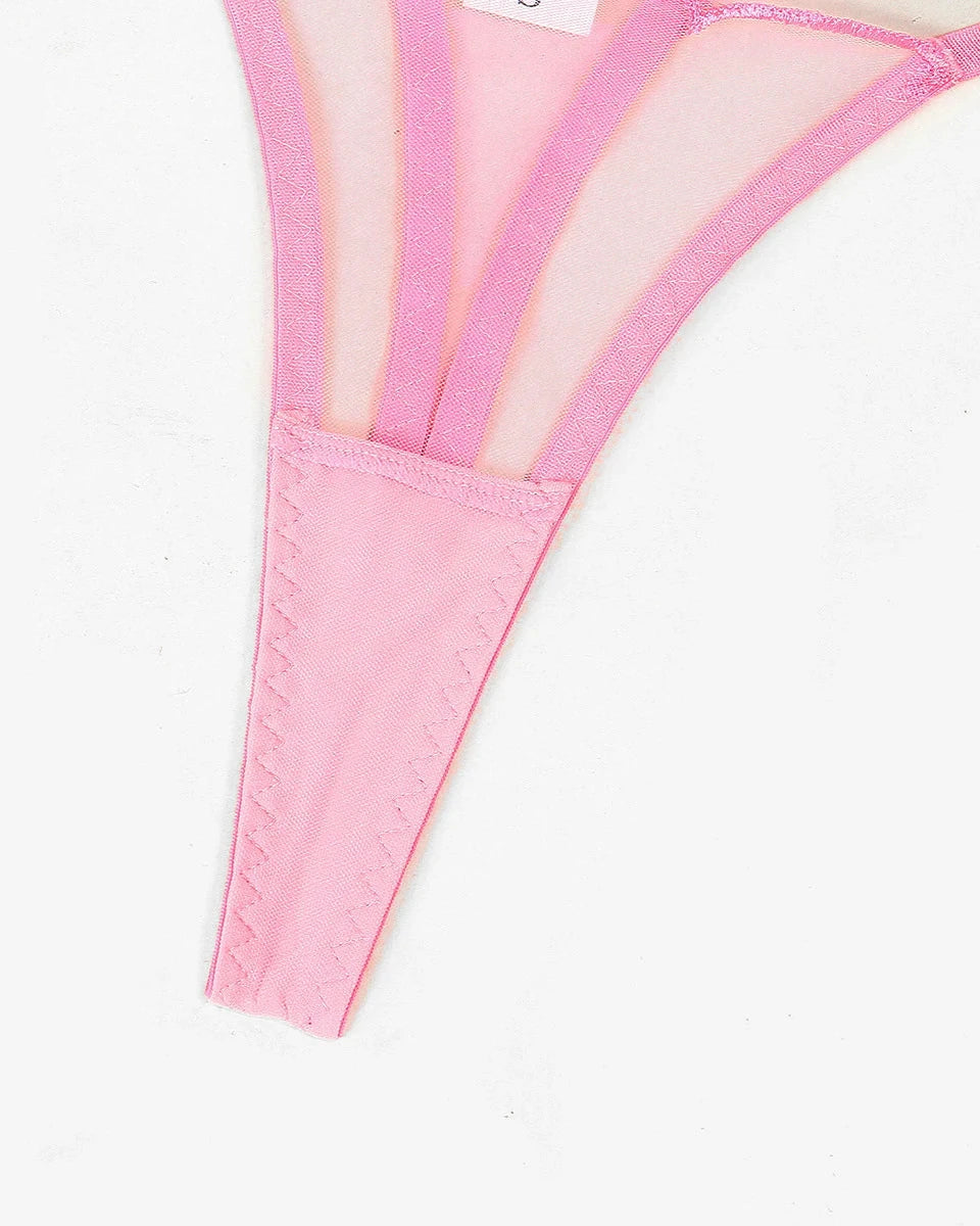 SERENITY Delicate Pink Sheer Mesh Lingerie Corset Set