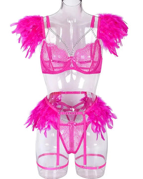 FABIENNE Sexy Lace Lingerie Set With Feathers