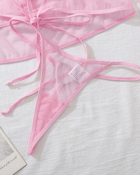 ALICIA Delicate Pink Lingerie Set With Gloves And Stockings With Butterfly Details