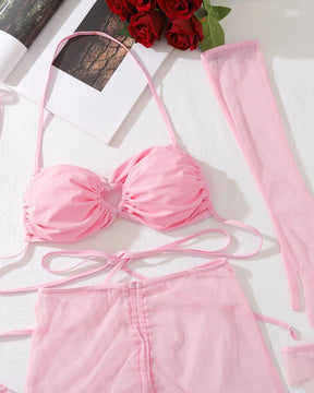 ALICIA Delicate Pink Lingerie Set With Gloves And Stockings With Butterfly Details