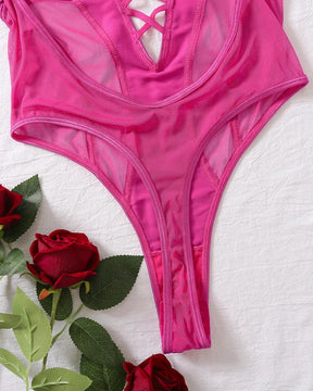 IRINA Rose Heart Satin Sheer Mesh Bodysuit