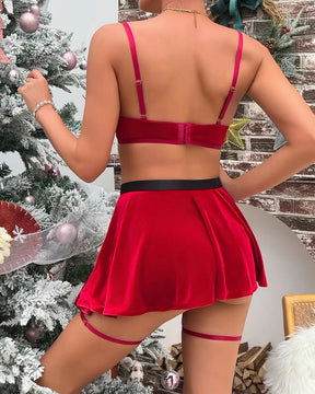 MAVIE Sexy Weihnachts-Dessous-Set aus Samt mit Rock