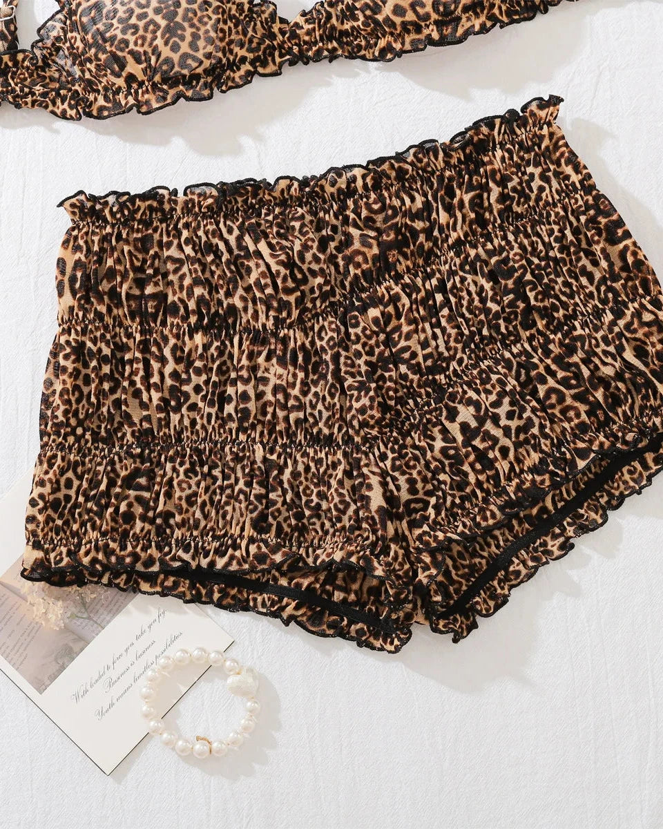 NOÉMIE Leopard Sexy Lingerie Set Ruffles French Underwear