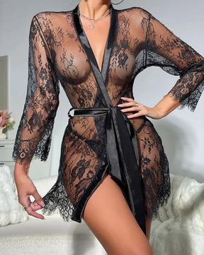 RUBY Black Lace And Satin Robe