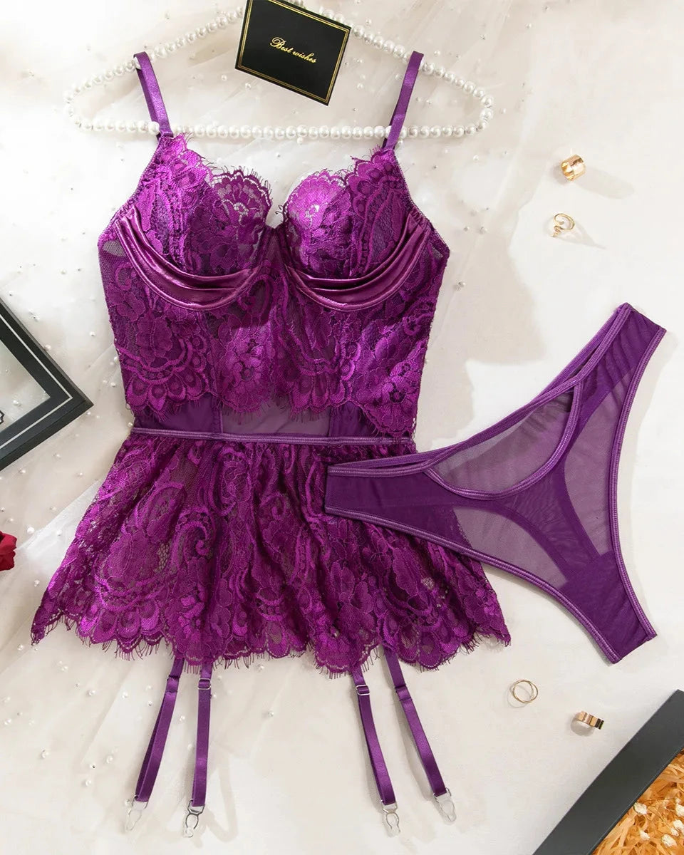 FEDERICA Sexy Purple Corset Lingerie Set