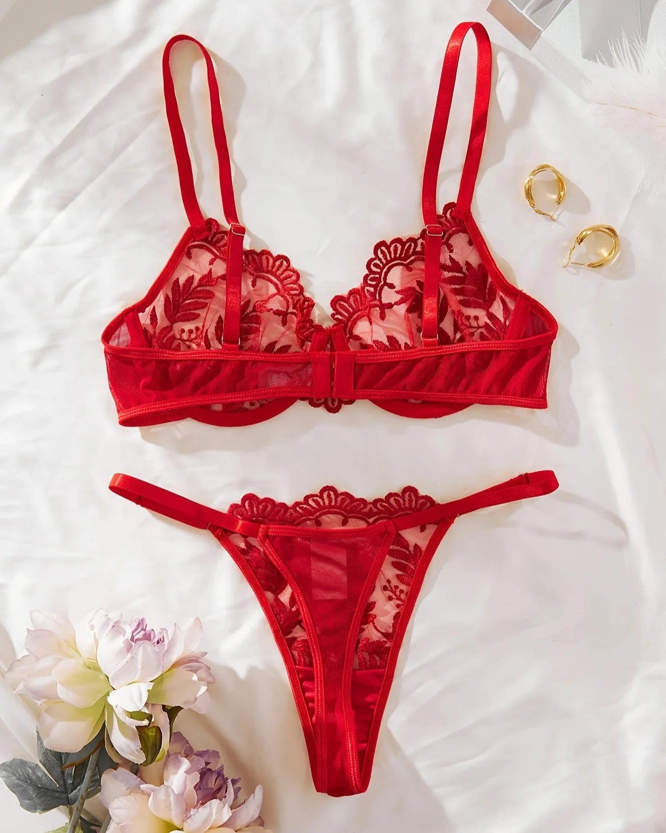 Conjunto de lencería de encaje rojo GIANNA