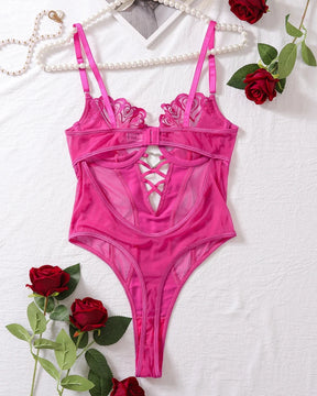 IRINA Rose Heart Satin Sheer Mesh Bodysuit