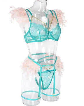 FABIENNE Sexy Lace Lingerie Set With Feathers