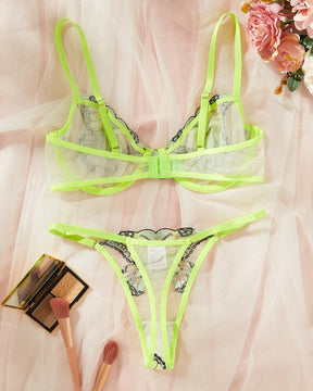 ELISA Neon Green Lingerie Set With Butterflies