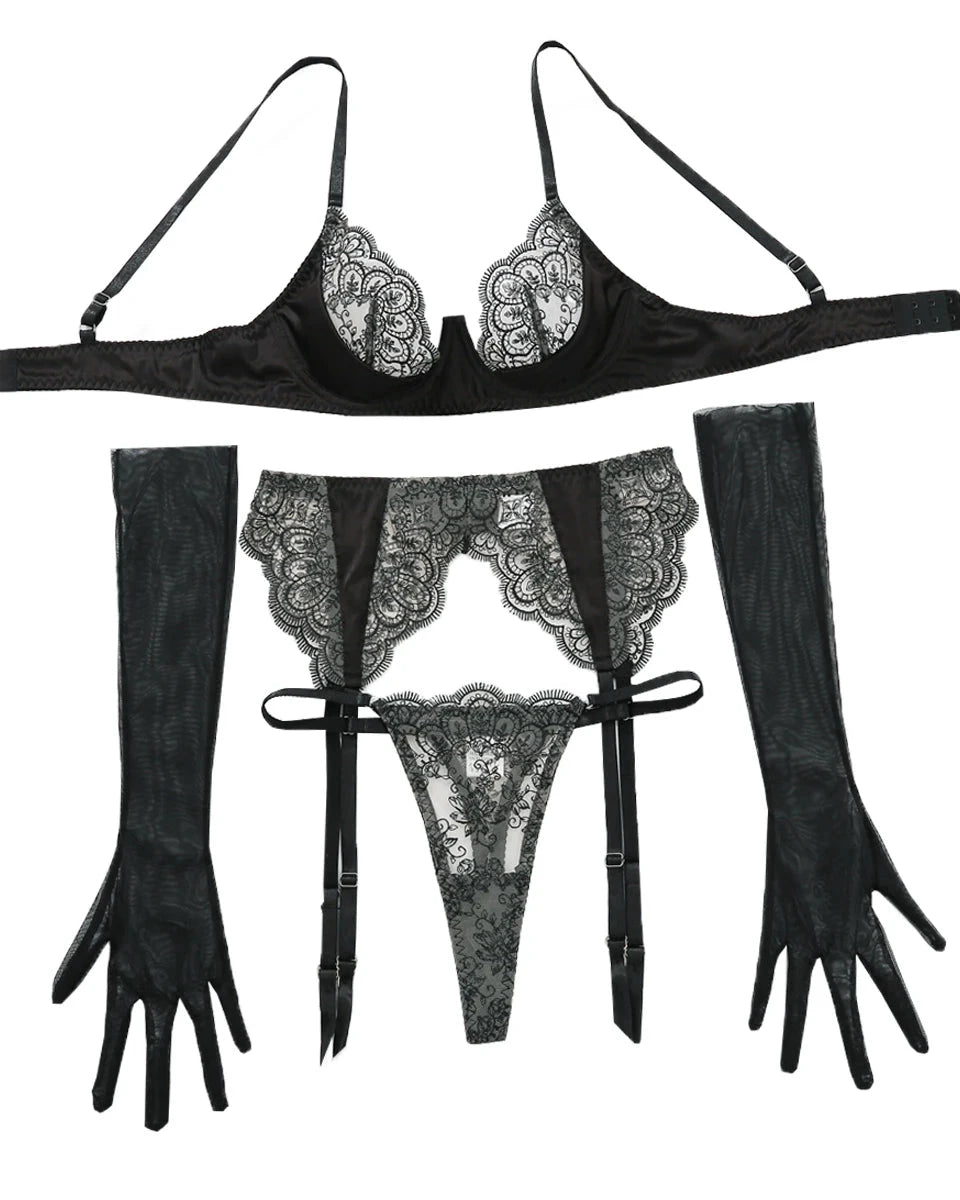 MATHILDE Lace Sexy Lingerie Set With Long Gloves