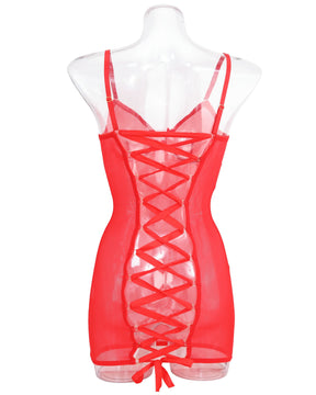 SARAH Sheer Mesh Slip Dress With Satin Ribbon Tying On The Back And Underwire Bra