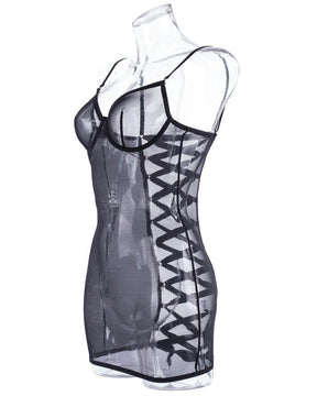 SARAH Sheer Mesh Slip Dress With Satin Ribbon Tying On The Back And Underwire Bra